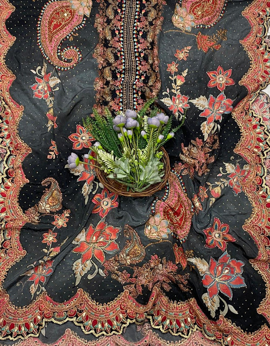 443C Dola Silk Black Suit Fabric / CKC Partywear Collection