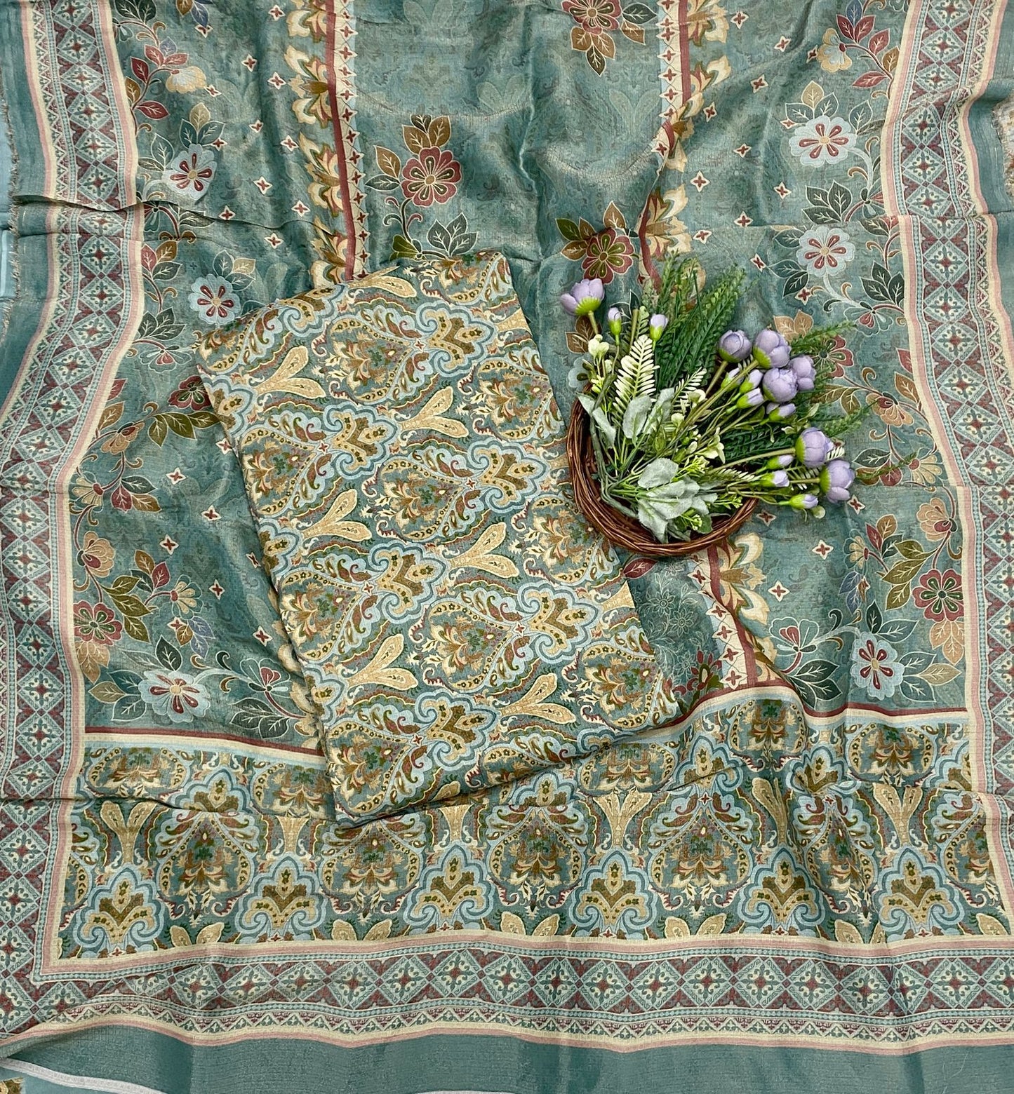 533C Shimmer Tassar Sea Blue Fabric/ CKC Tassar Suits