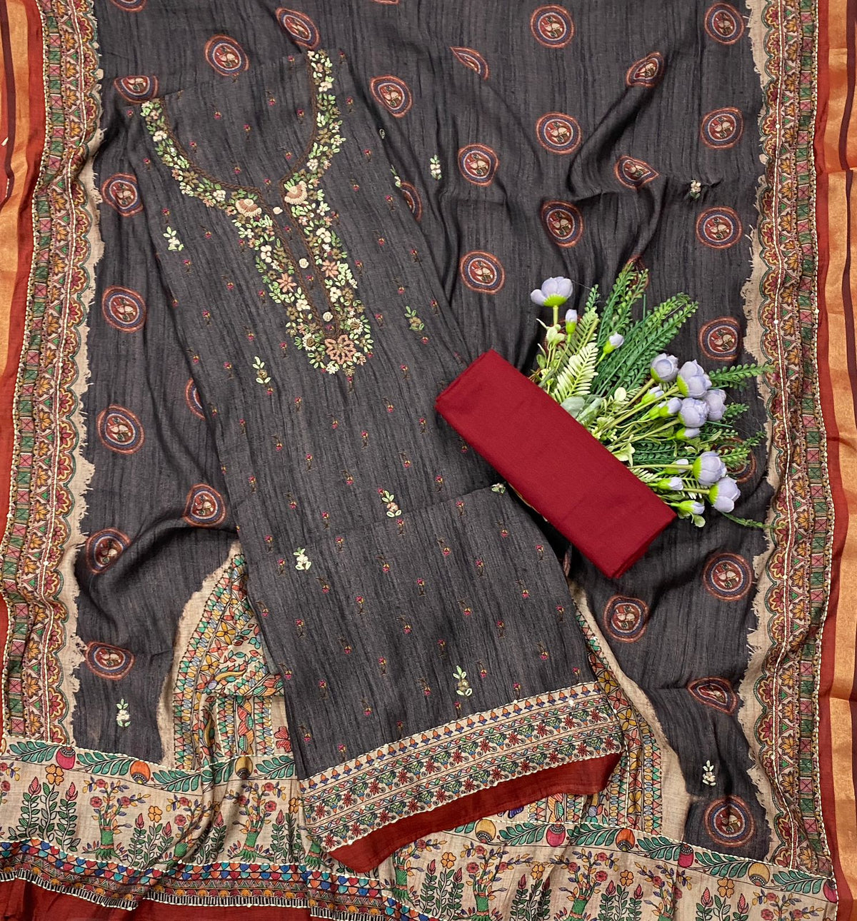 512C Maheshwari Dark Grey Suit Fabric / CKC Maheshwari Suits