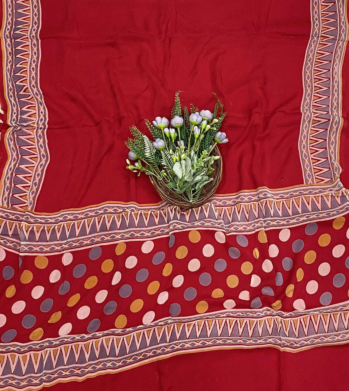 521C Crepe Polka Red Suit Fabric/ CKC Polka Story