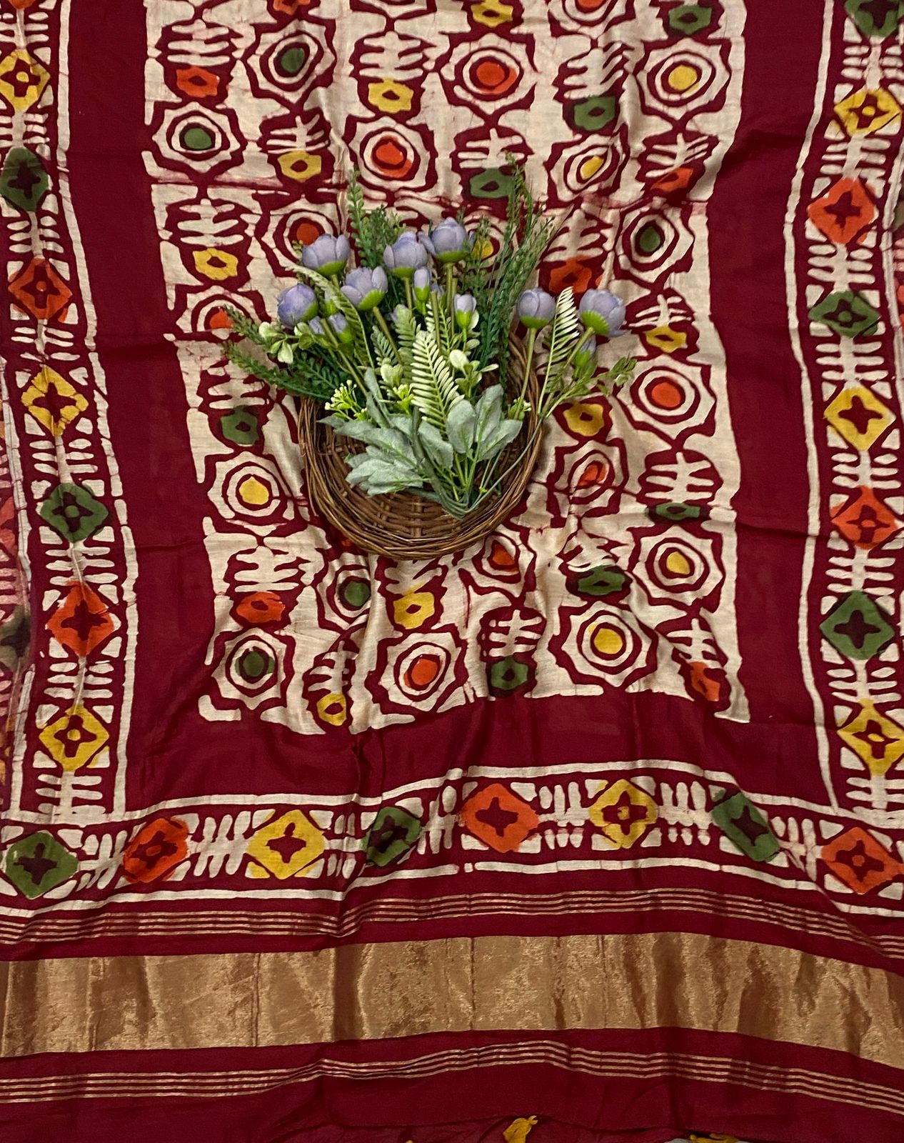 602C Jaipuri Modal Silk Mustard With Red Suit Fabric / CKC Jaipuri Suits