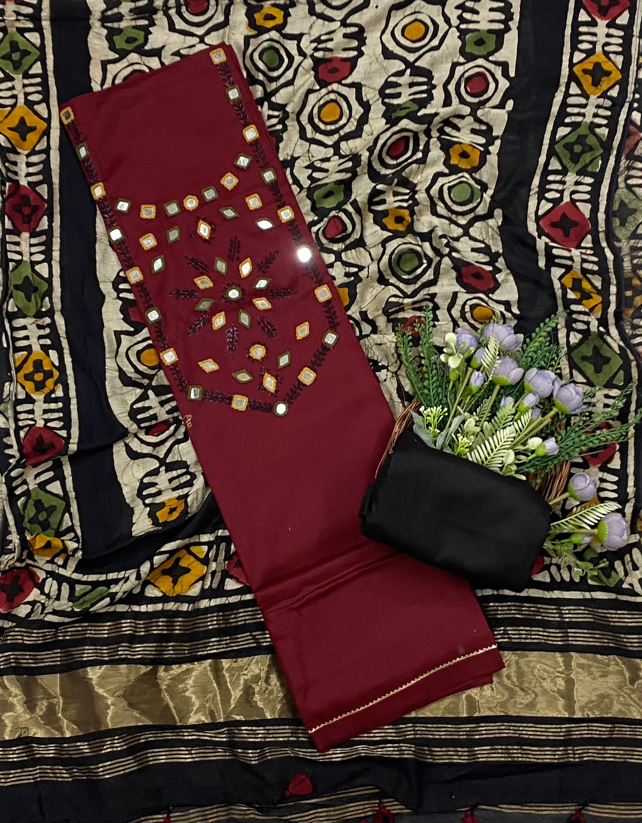 604C Jaipuri Modal Silk Maroon Suit Fabric / CKC Jaipuri Suits