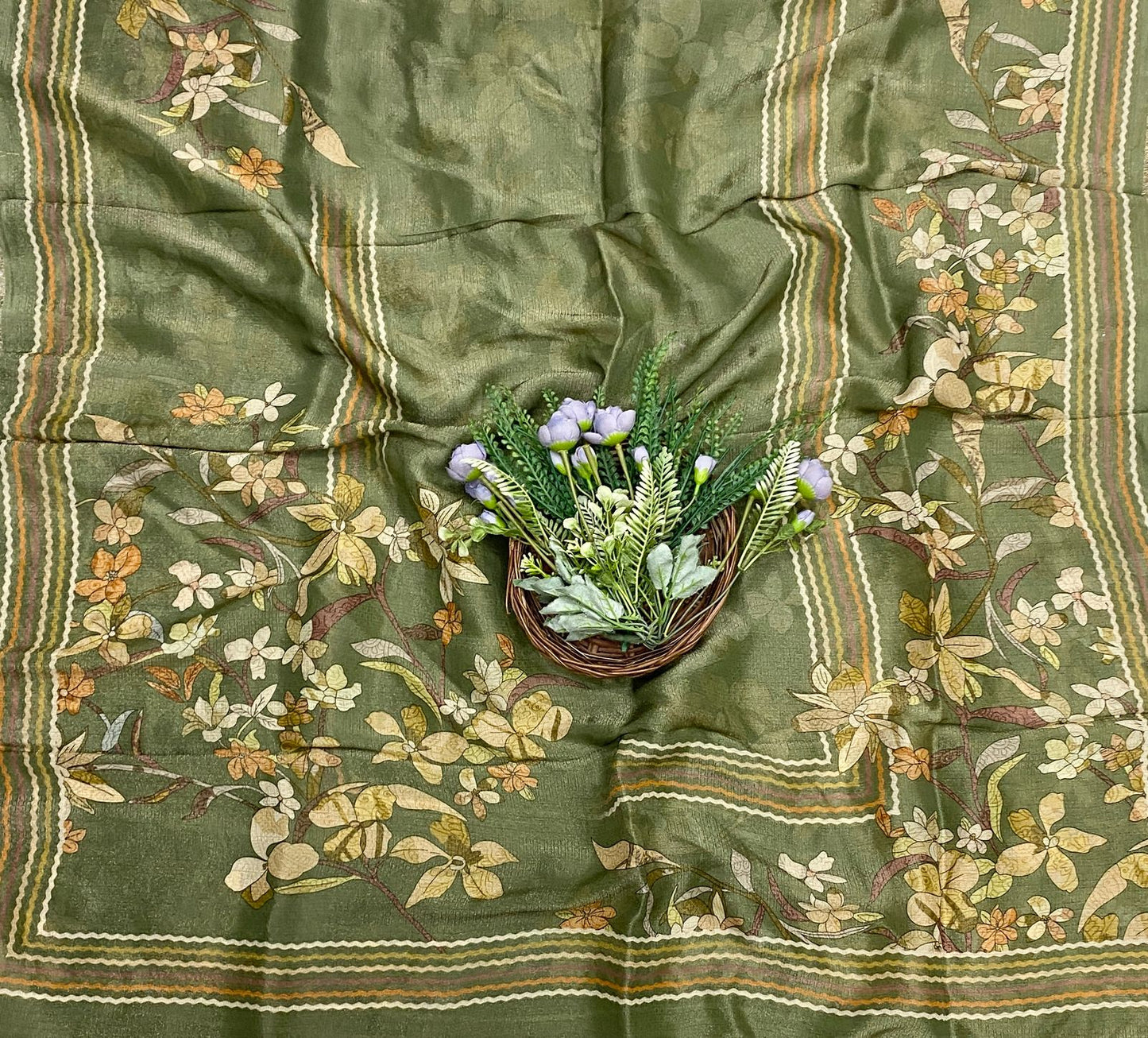 621C Shimmer Tassar Mehndi Green Fabric/ CKC Tassar Suits