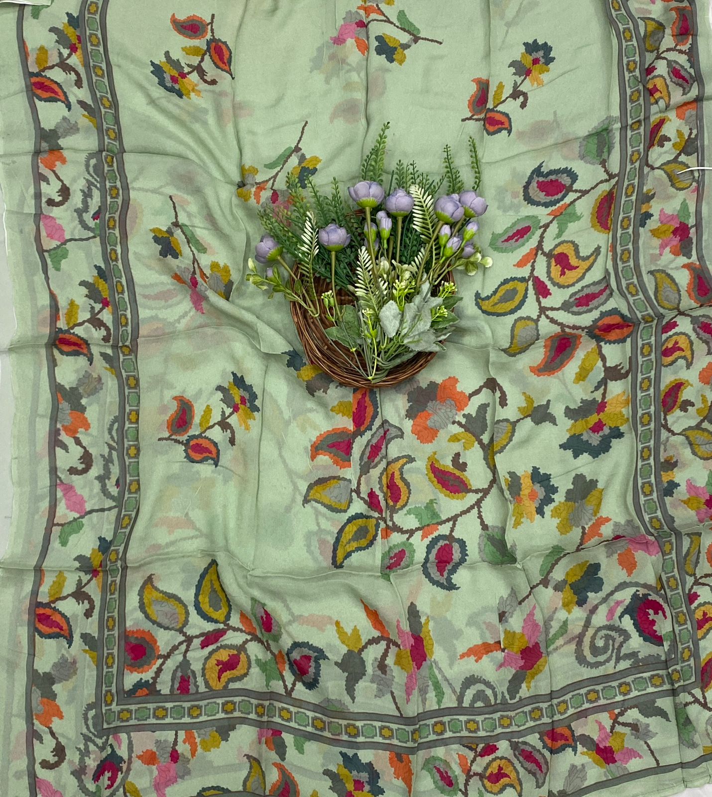 620C Crepe Aari Embroidery Pista Green Suit Fabric / CKC Crepe Suits