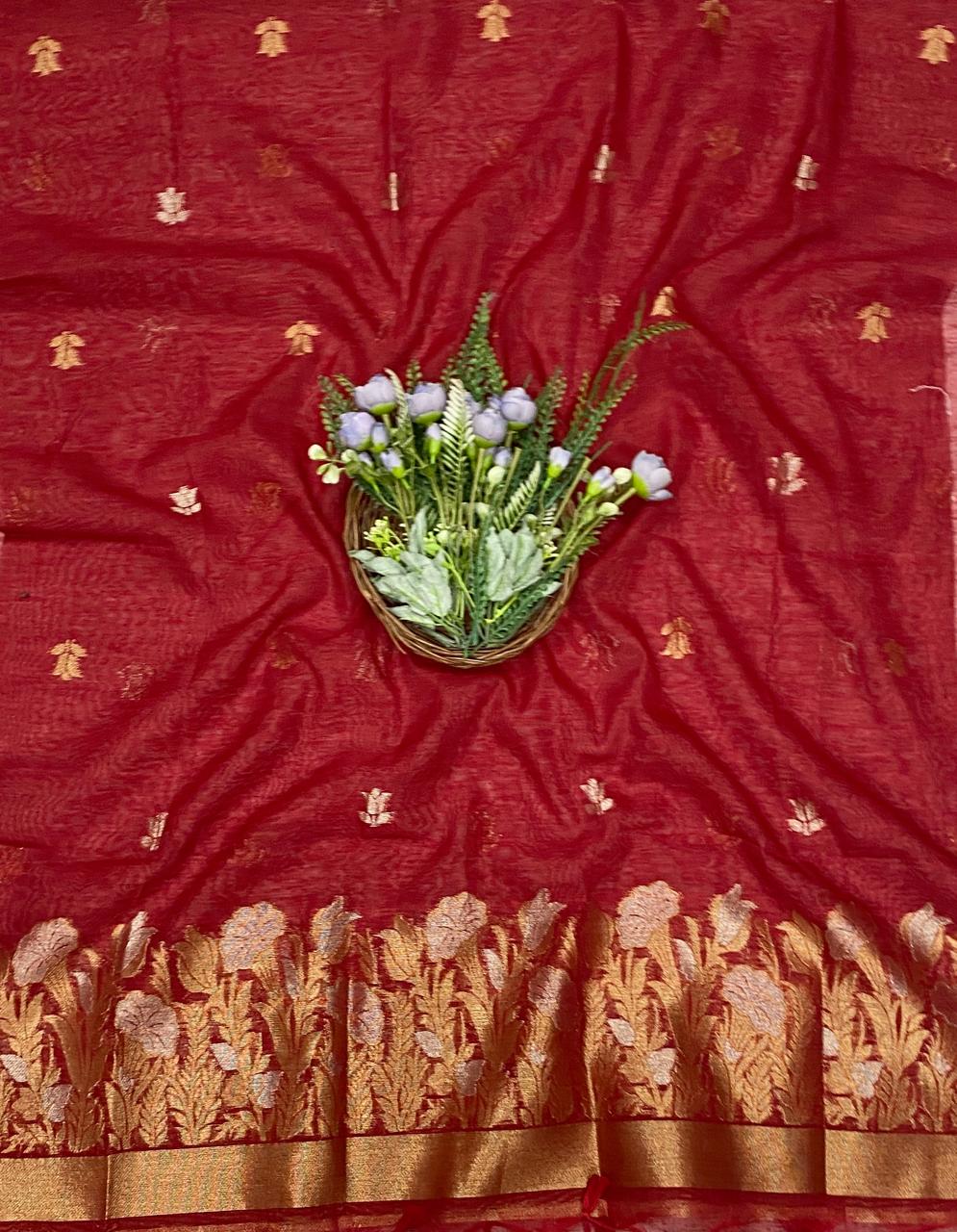 Jamdani Red Suit Fabric - Studio CKC