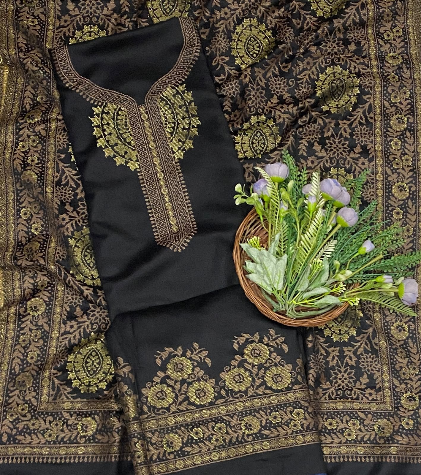 788C Pashmina Black Suit Fabric/ CKC Winter Suits