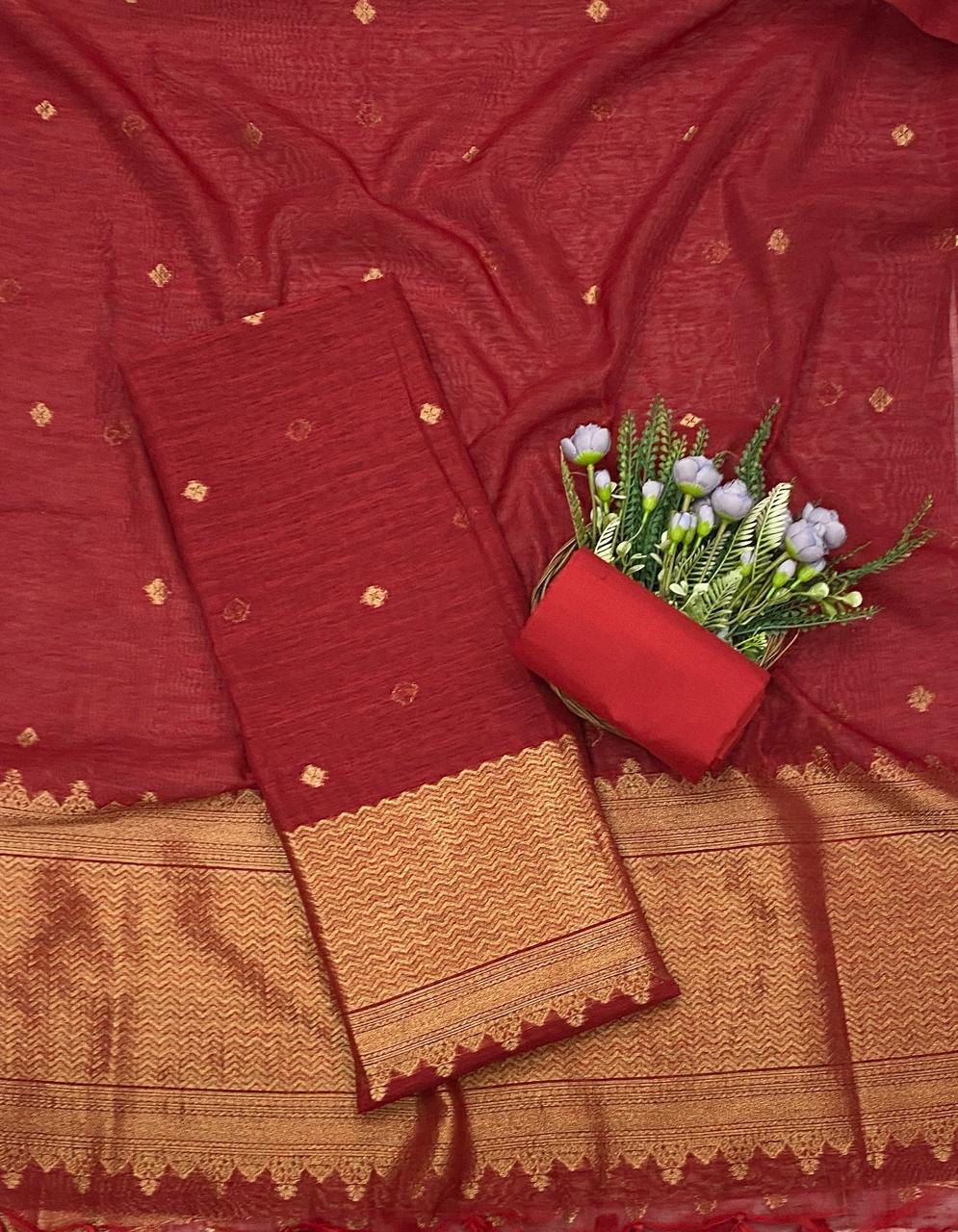 Jamdani Red Suit Fabric - Studio CKC