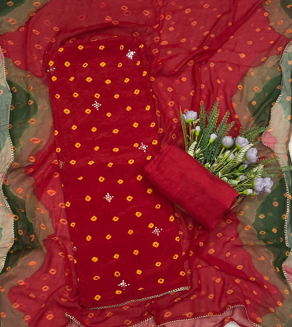 Jaipuri Crepe Red Suit Fabric - Studio CKC