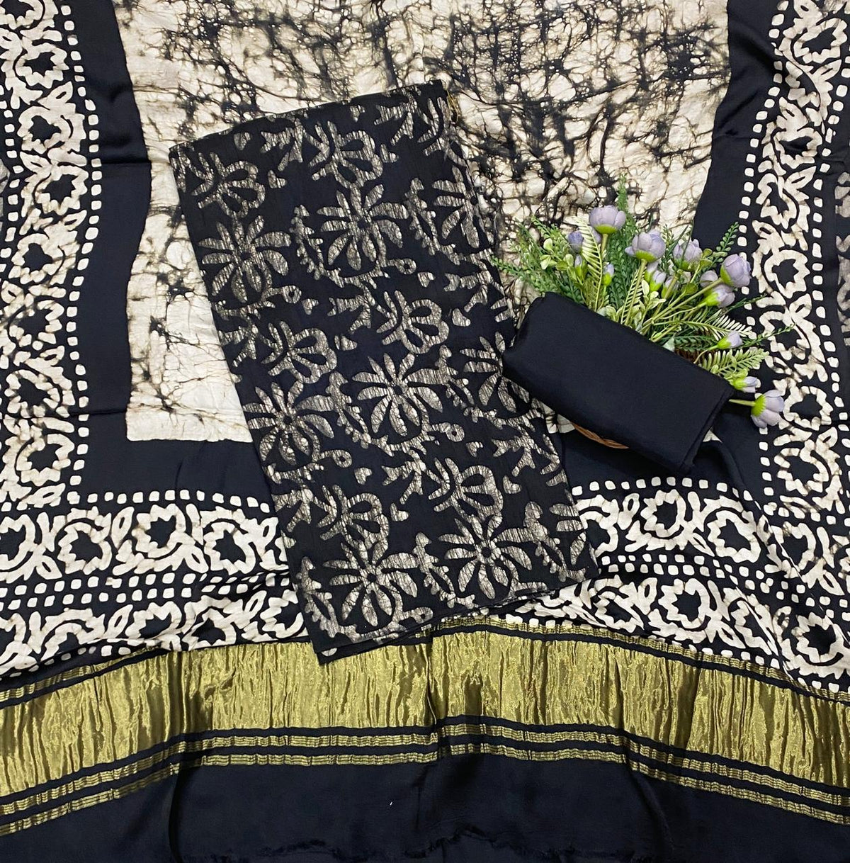 54D Modal Silk Black Suit Fabric / CKC Jaipuri Suits