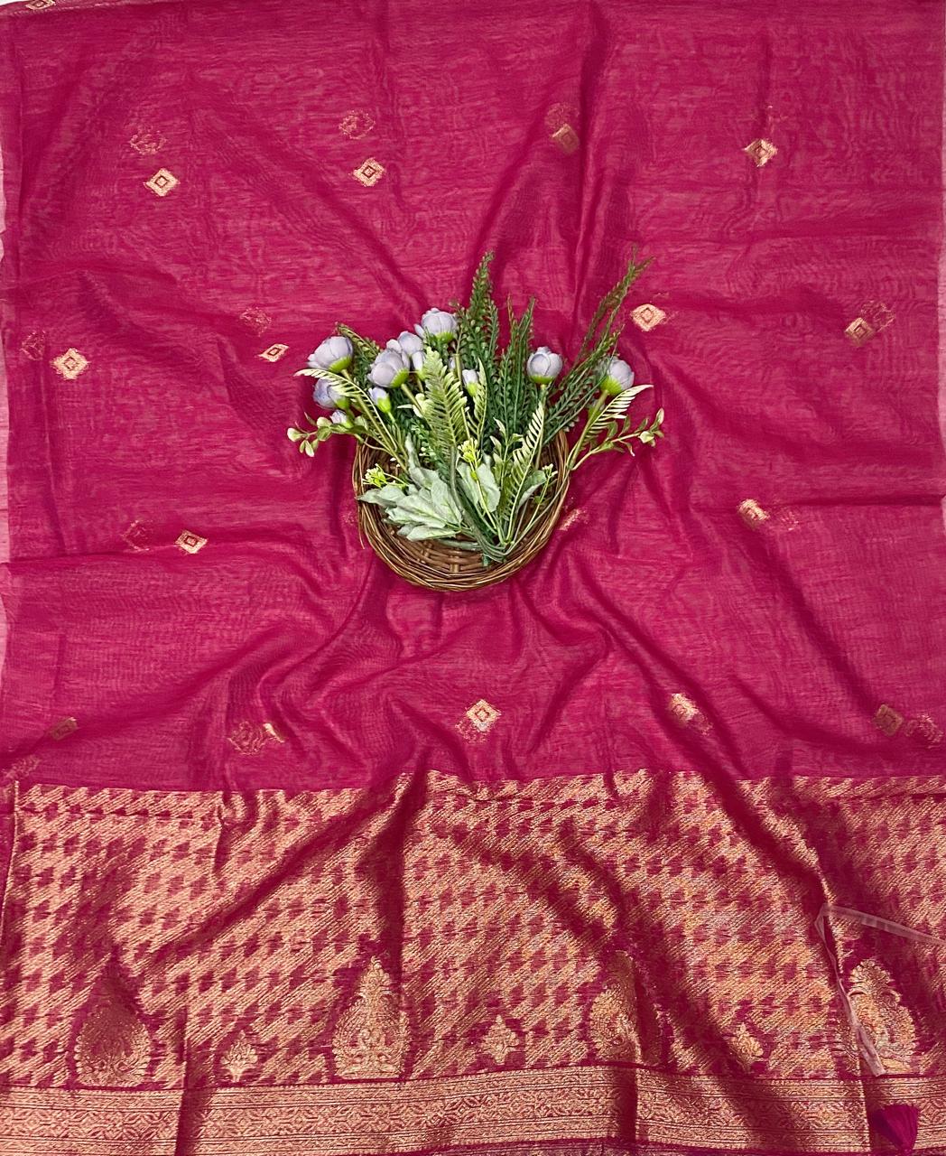 82D Jamdani Hot Pink Suit Fabric / CKC Jamdani Suits