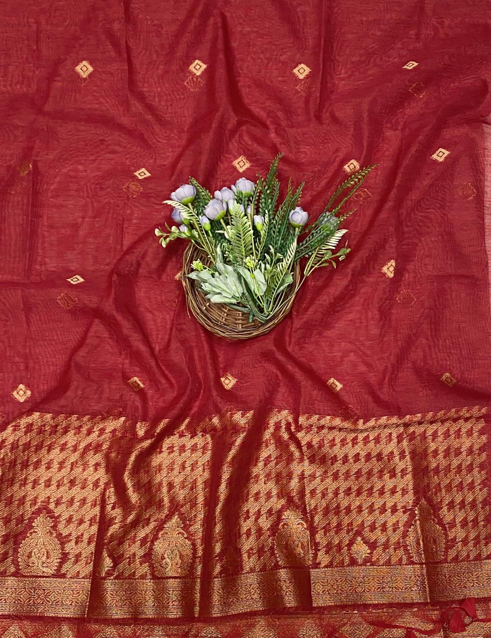 81D Jamdani Red Suit Fabric / CKC Jamdani Suits