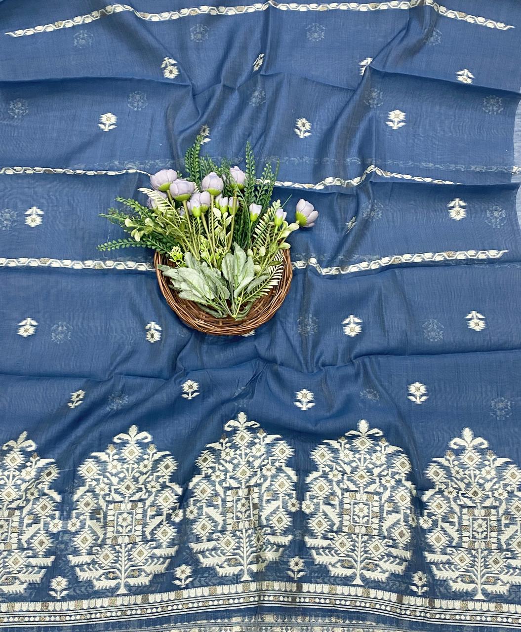 48D Jamdani Denim Blue Suit Fabric / CKC Jamdani Suits