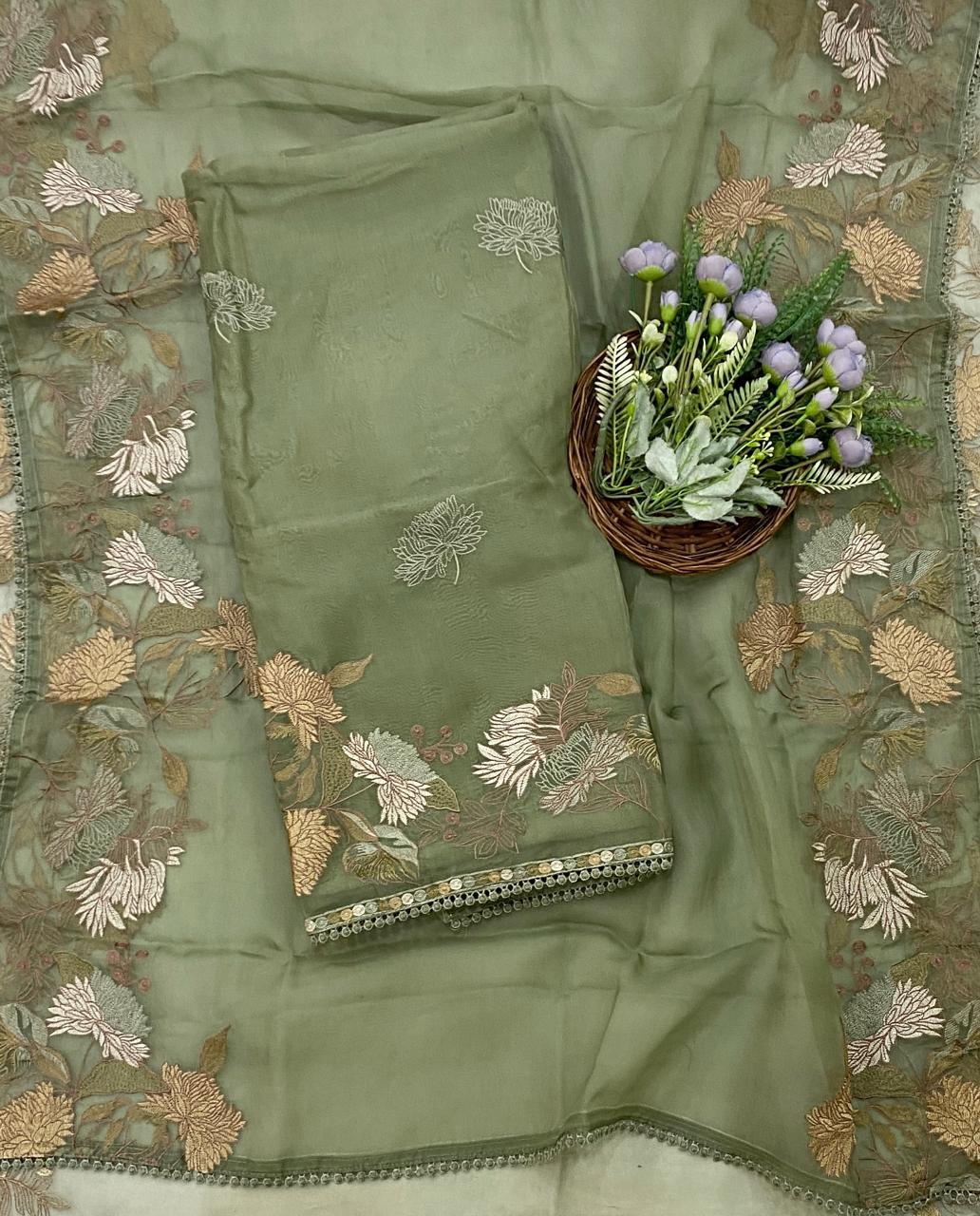 253D Pure Organza Dusty Green Suit Fabric/ CKC Partywear Collection