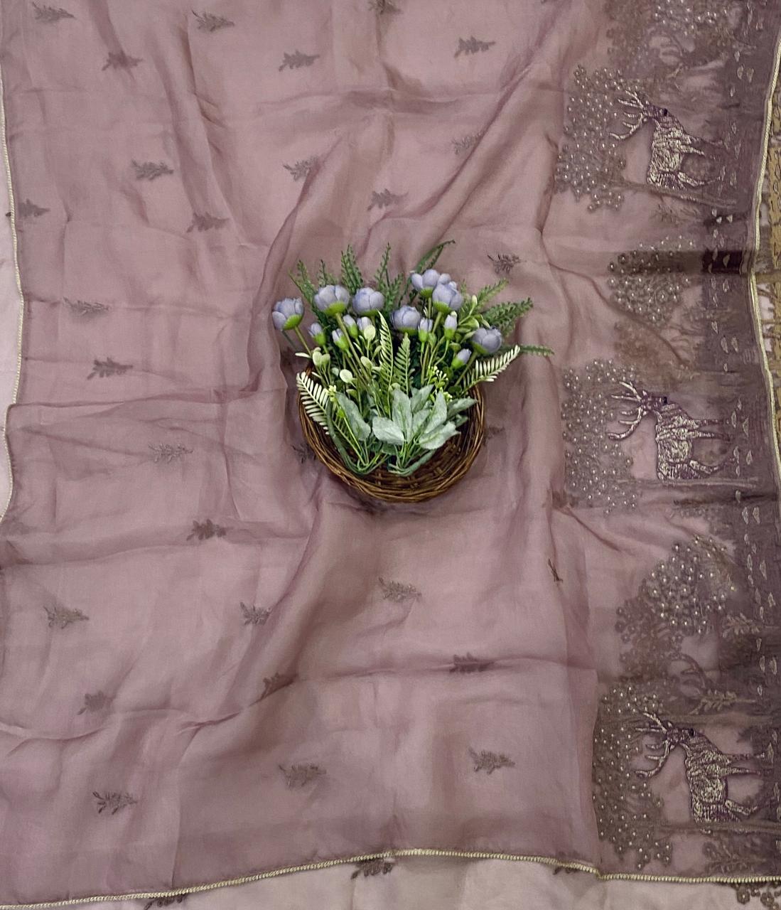244D Pure Organza Dusty Pink Suit Fabric/ CKC Partywear Collection