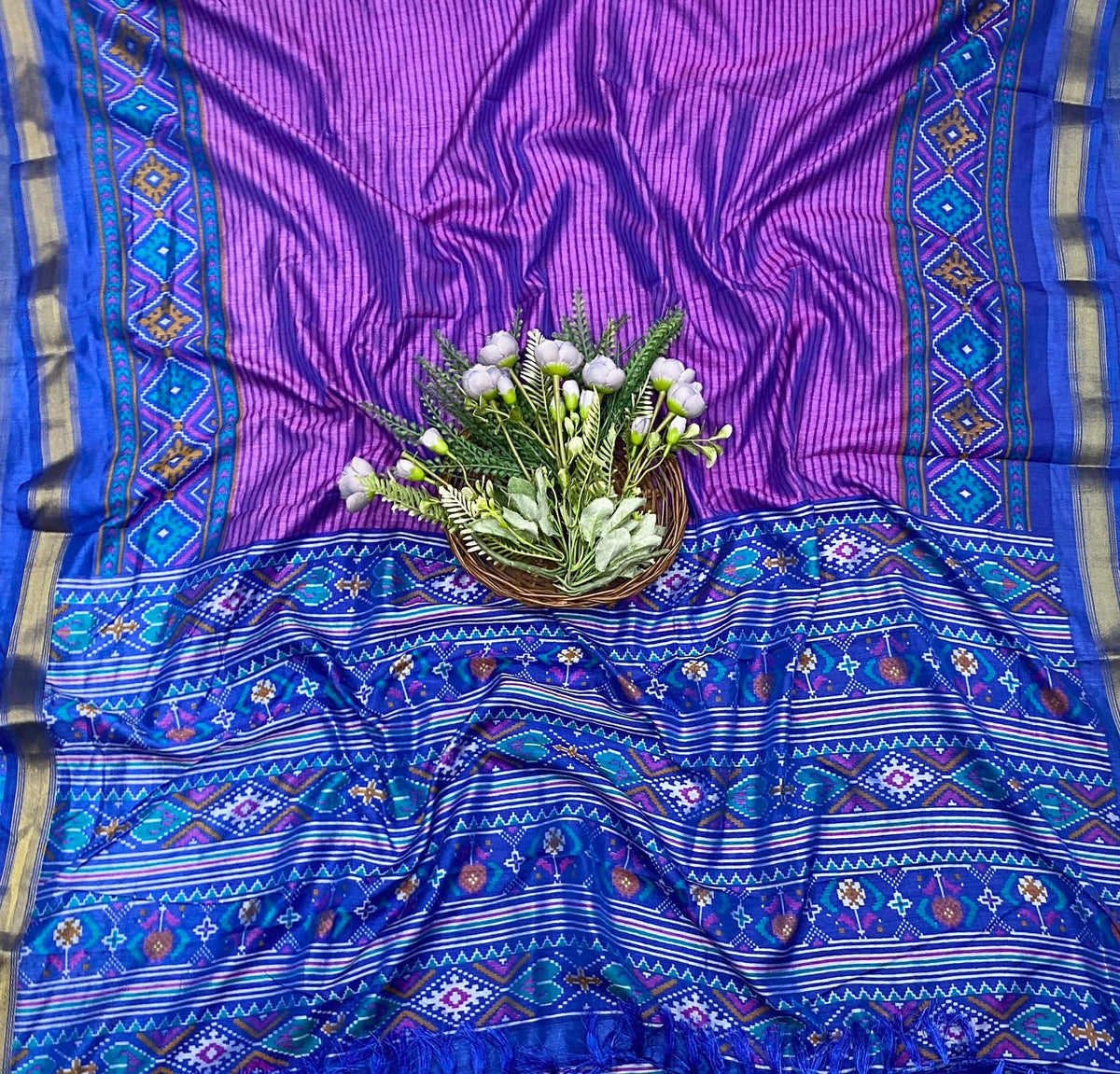 375D Patola Silk Blue Suit Fabric / CKC Patola Silk Suit