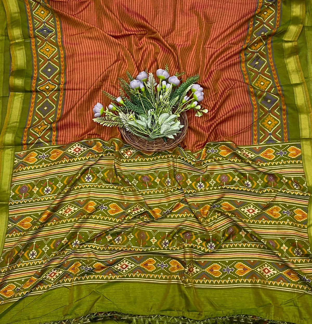 376D Patola Silk Mehndi Green Suit Fabric / CKC Patola Silk Suit