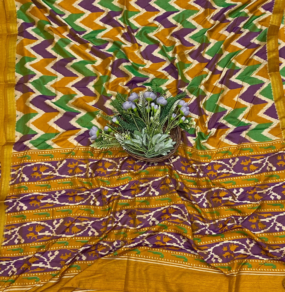 366D Patola Silk Yellow Suit Fabric / CKC Patola Silk Suit