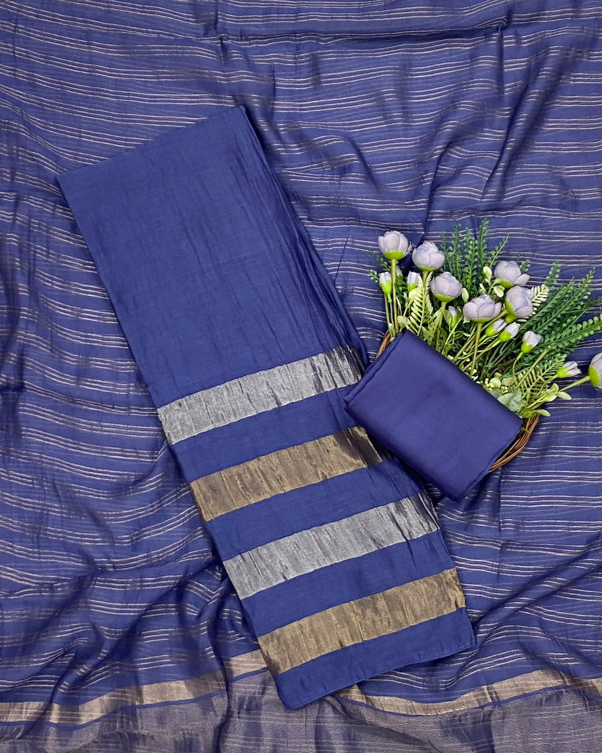 394D Pure Mul Maheshwari Dark Blue Suit Fabric / CKC Maheshwari Suits