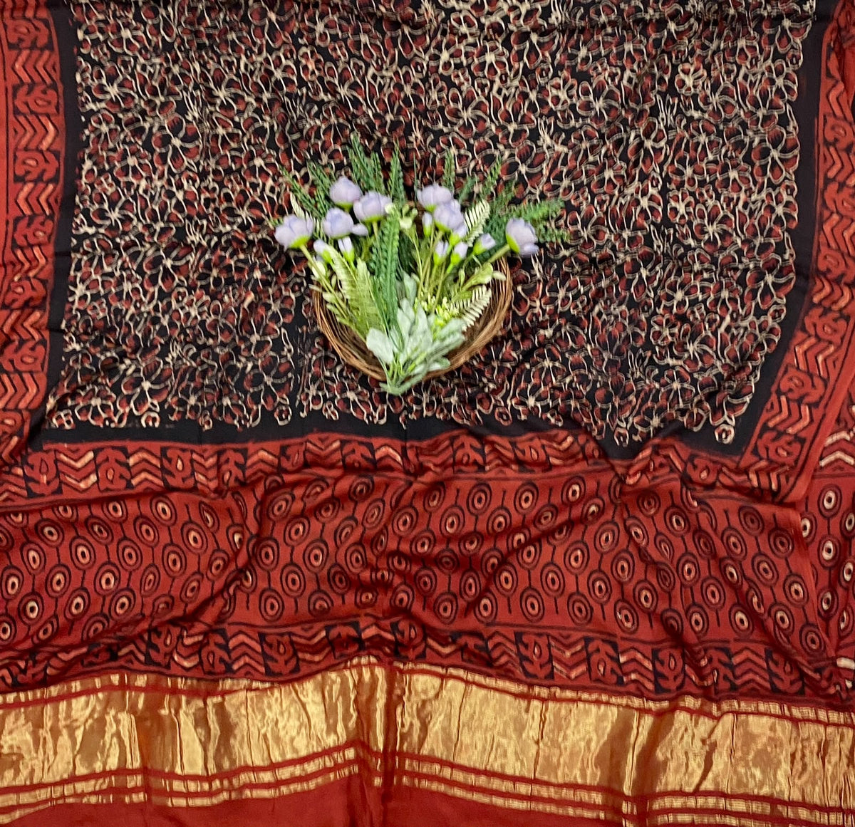 458D Modal Silk Red With Black Suit Fabric / CKC Jaipuri Suits