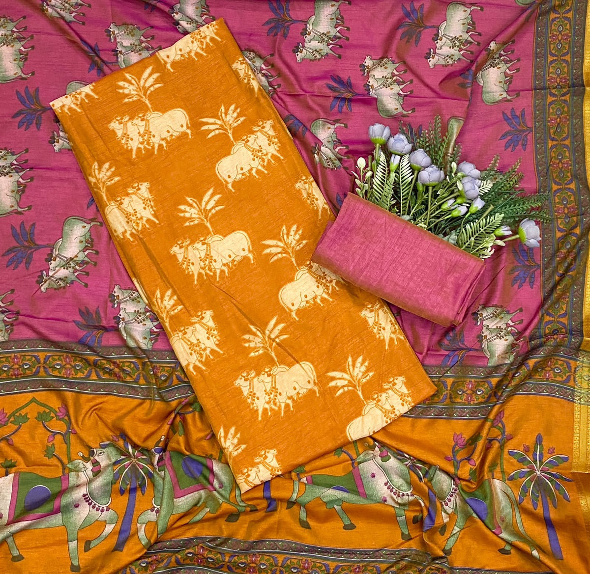 498D Patola Silk Mustard Suit Fabric / CKC Patola Silk Suit