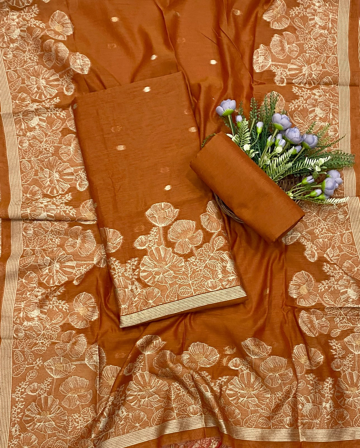 577D Jamdani Orange Suit Fabric / CKC Jamdani Suits