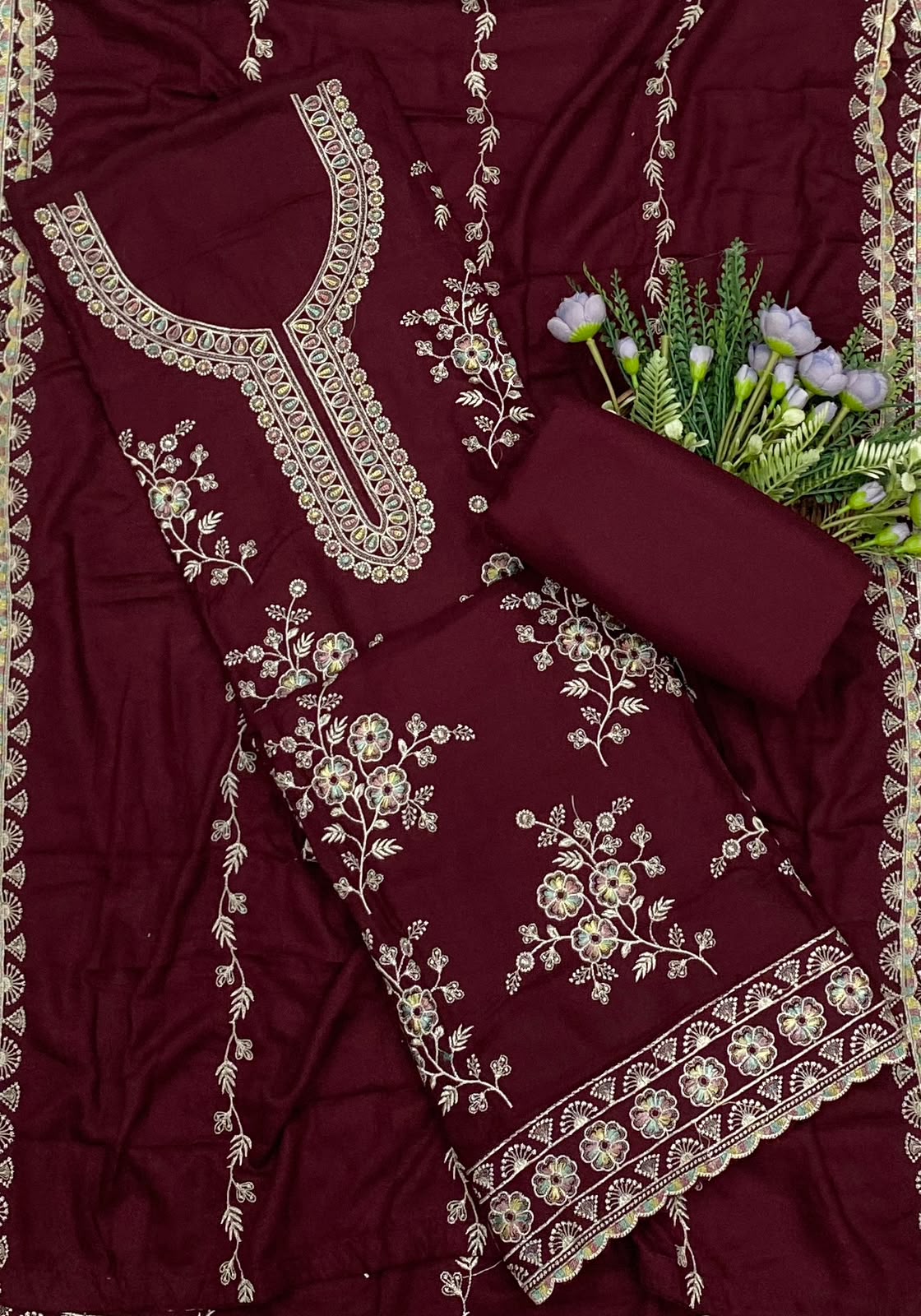 618D Pashmina Maroon Suit Fabric/ CKC Winter Suits
