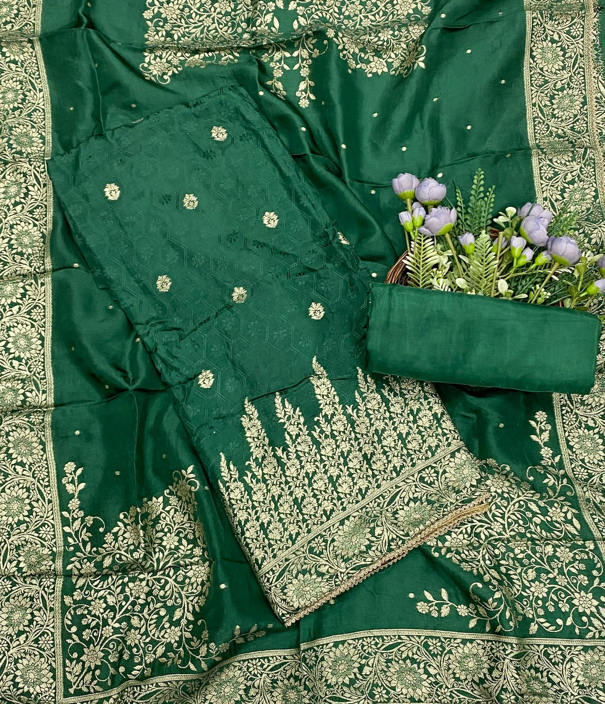 728D Dola Silk Dark Green Suit Fabric / CKC Jaipuri Suits