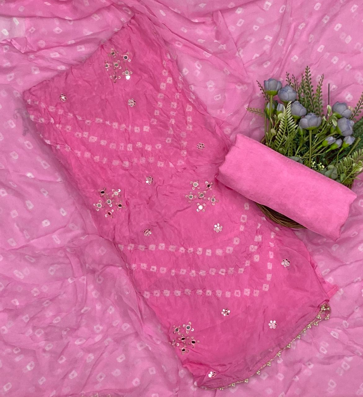483D Organza Pink Suit Fabric / CKC Jaipuri Suits