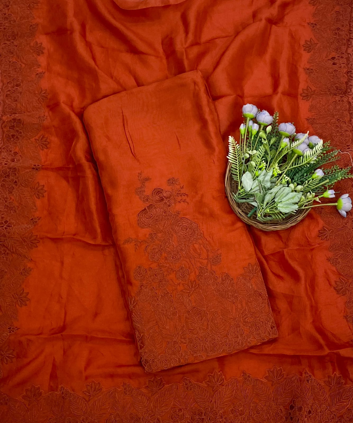 878D Pure Organza Rust Orange Suit Fabric / CKC Partywear Collection