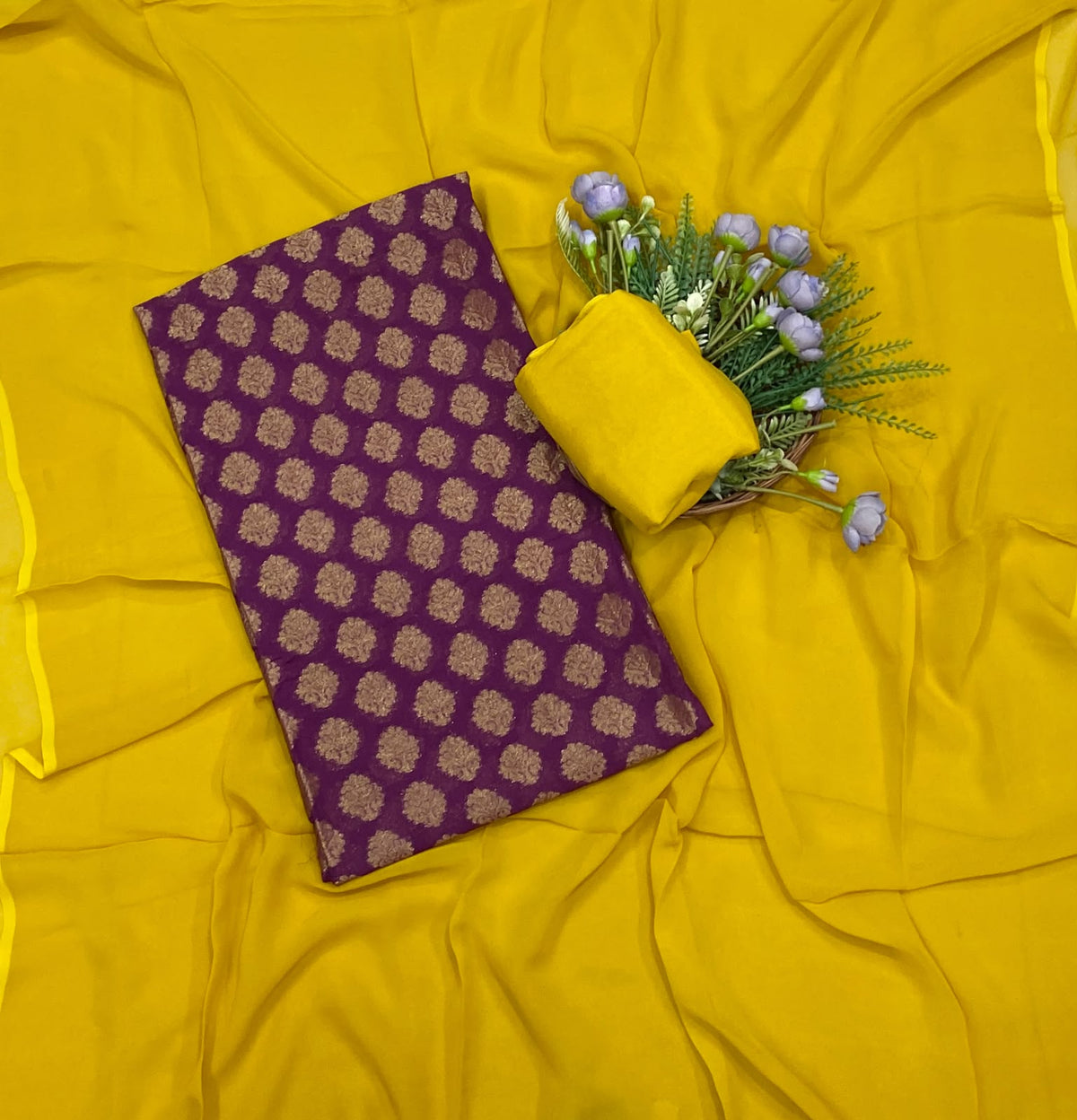 Banarasi Georgette Wine Suit Fabric / CKC Banarasi Edit