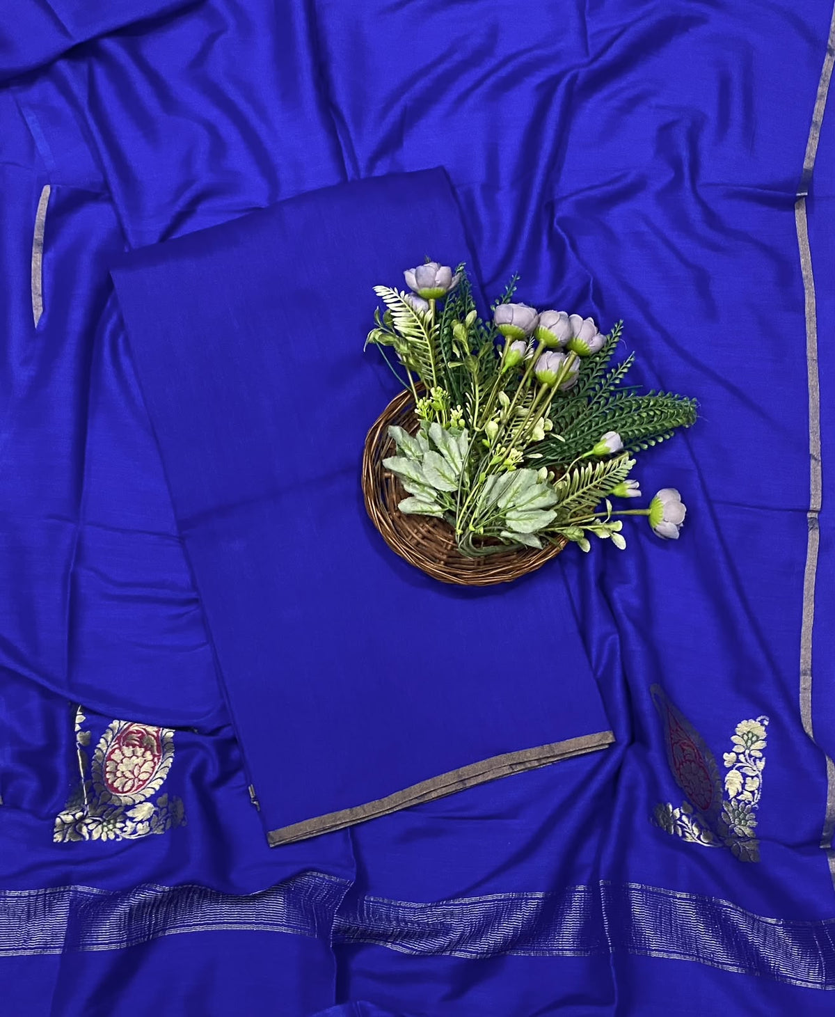 955D Pure Munga Silk Dark Royal Blue Suit Fabric / CKC Banarasi Edit