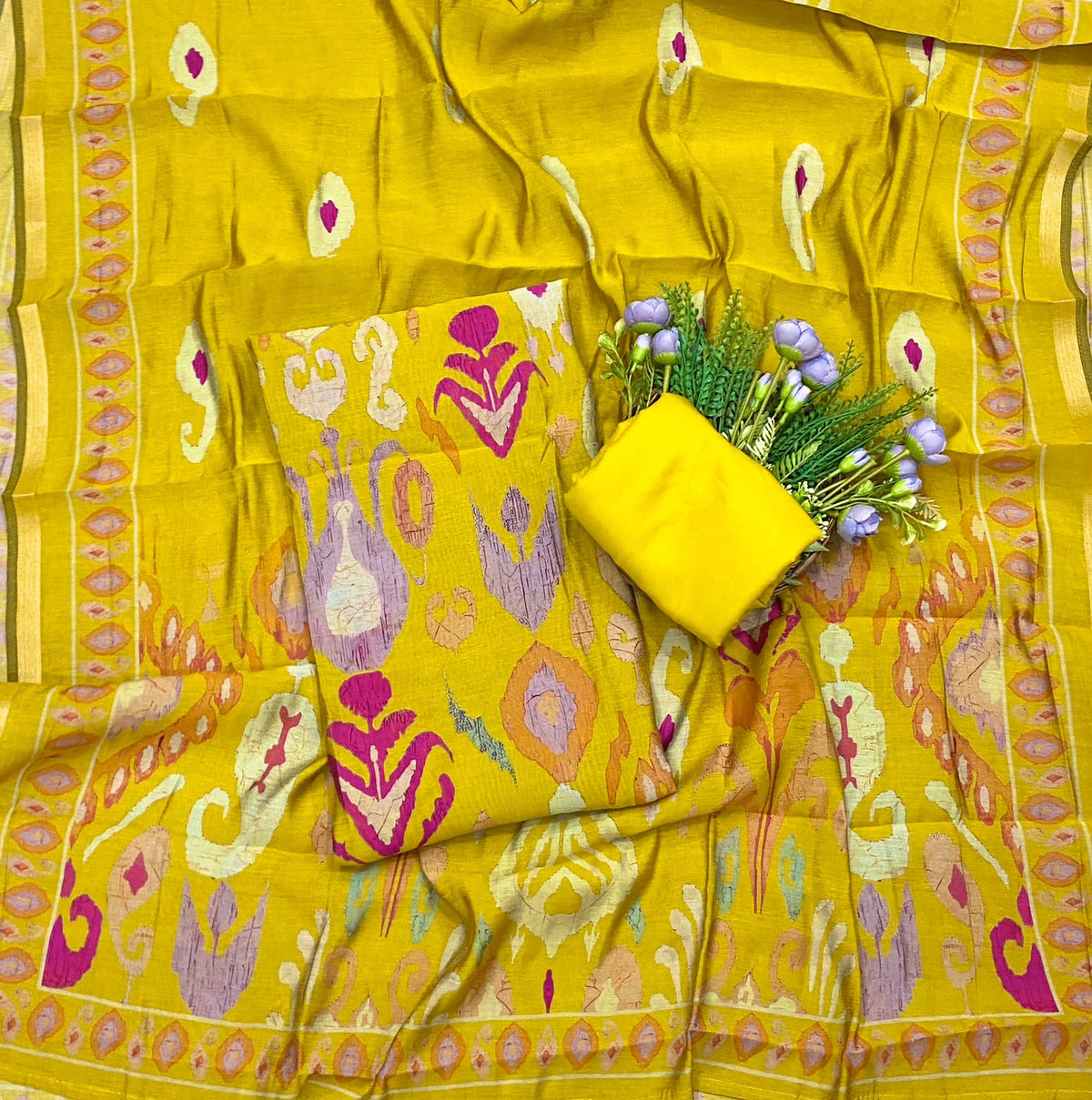 945D Maheshwari Yellow Suit Fabric / CKC Maheshwari Suits