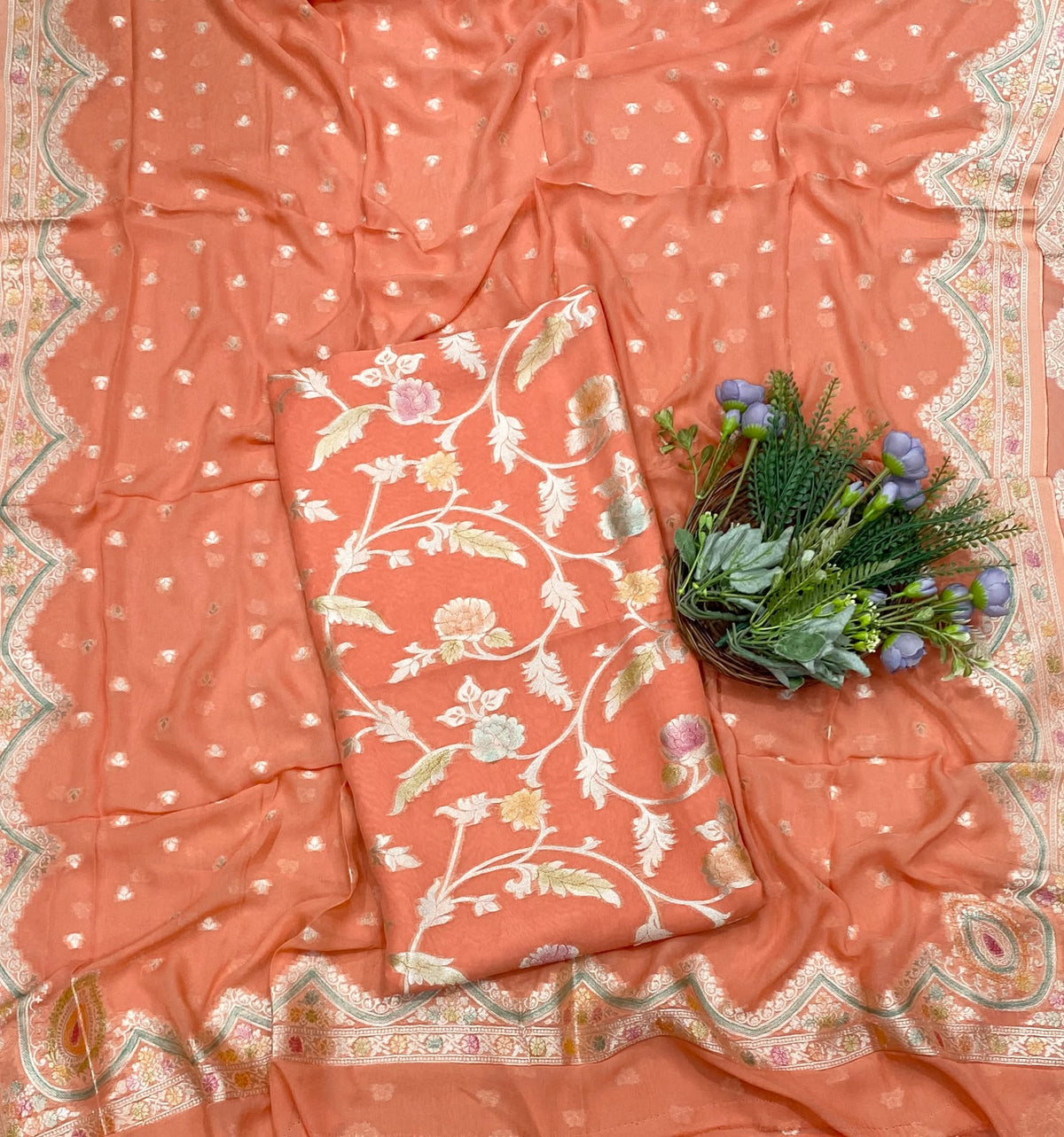 939D Banarasi Crepe Dark Peach Suit Fabric / CKC Banarasi Edit
