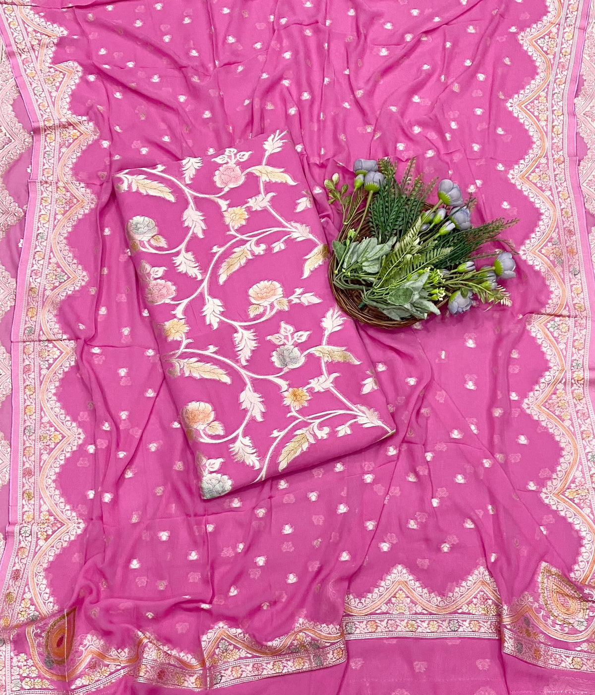940D Banarasi Crepe Dark Pink Suit Fabric / CKC Banarasi Edit