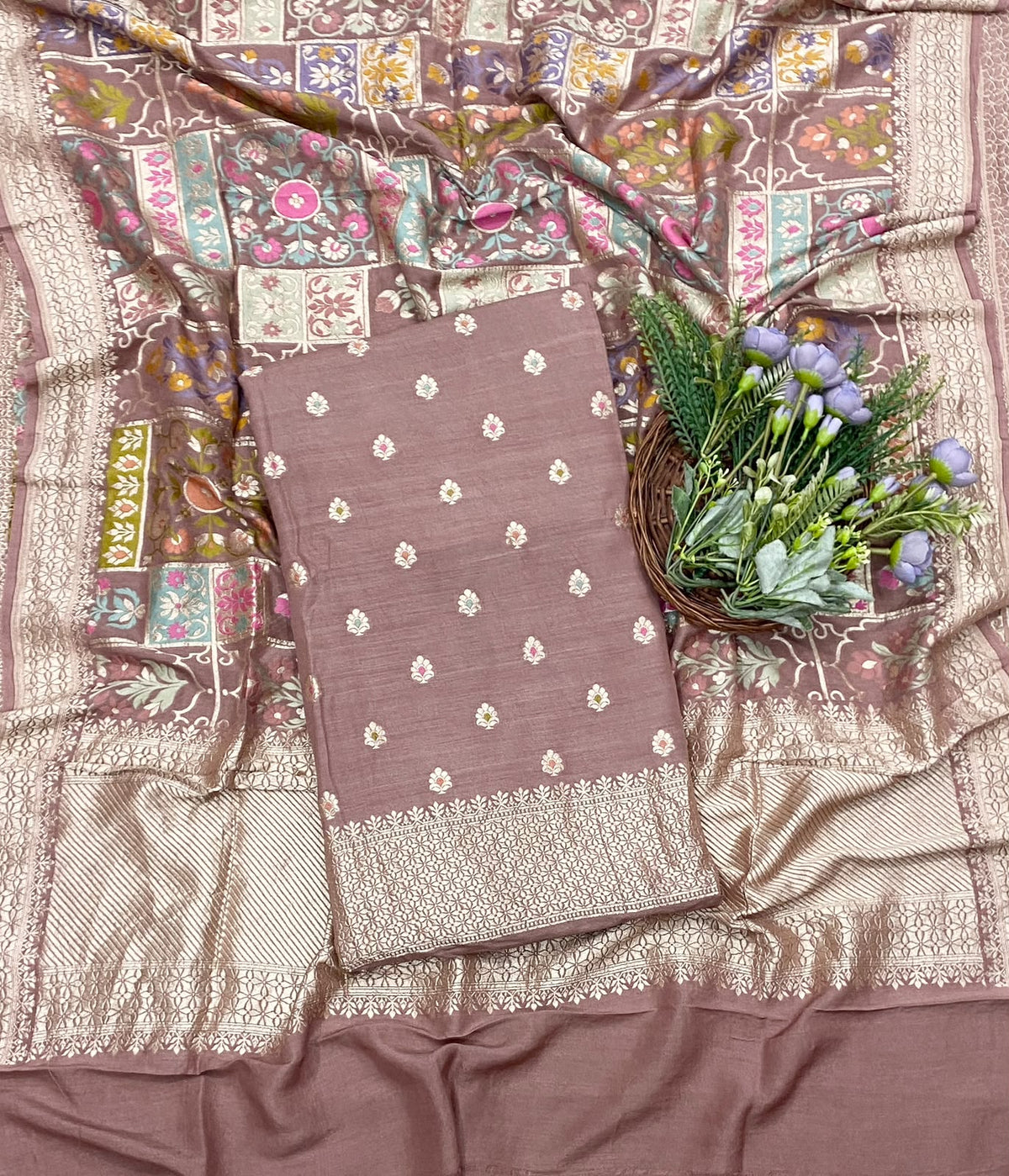 926D Pure Munga Silk Beige Suit Fabric / CKC Banarasi Edit