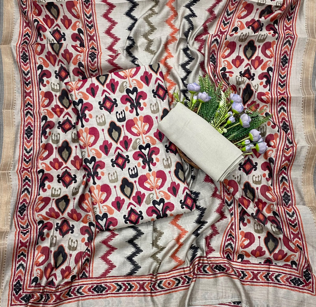 935D Maheshwari Off White Suit Fabric / CKC Maheshwari Suits
