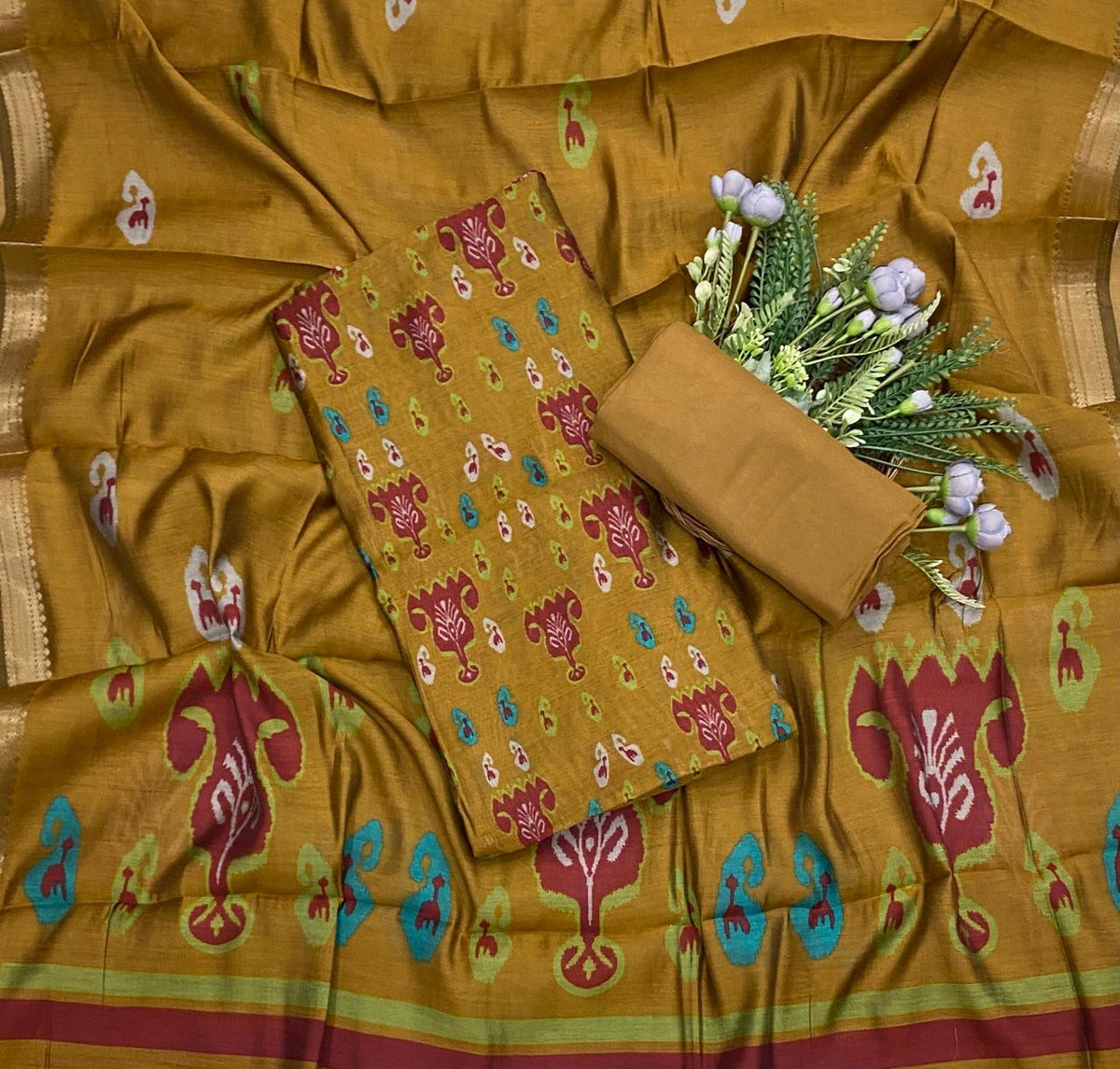 986D Maheshwari Mustard Suit Fabric / CKC Maheshwari Suits