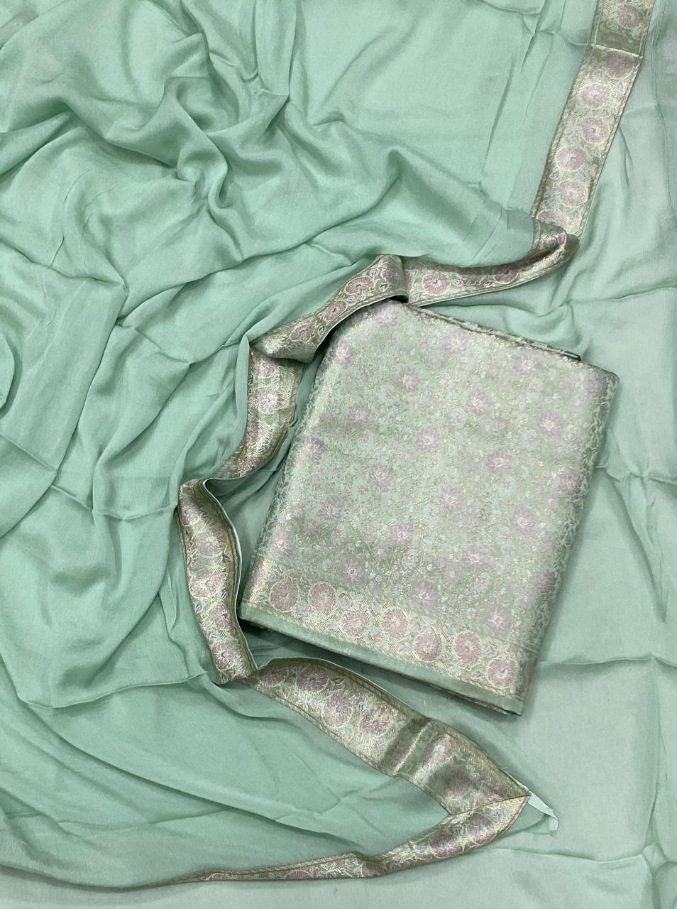 979D Soft Brocade Sea Green Suit Fabric / CKC Partywear Collection