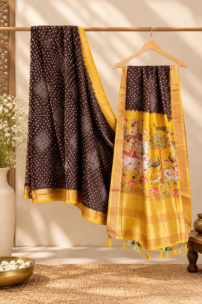 21E Silk Brown With Mustard Saree / CKC Sarees
