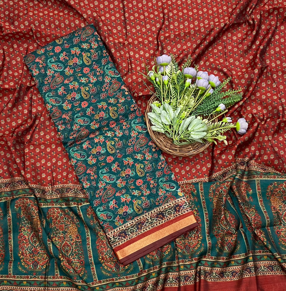 63E Maheshwari Dark Green Suit Fabric / CKC Maheshwari Suits