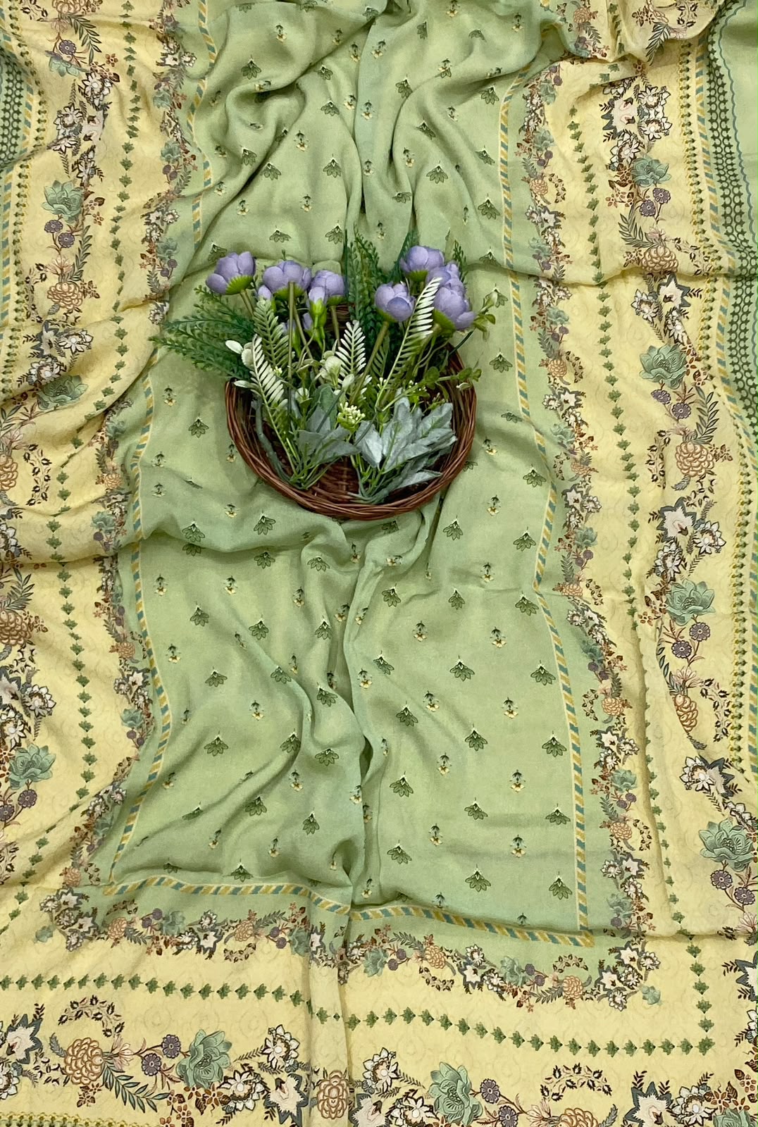 81E Crepe Green Suit Fabric / CKC Phoolon Ka Ghar
