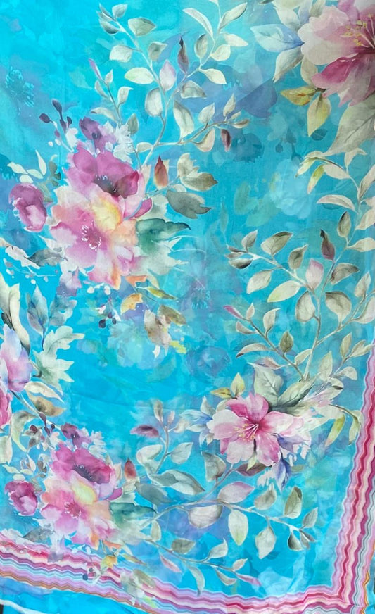 Chinon Blue Suit Fabric / Phoolon Ka Ghar