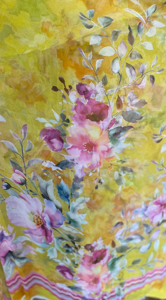 Chinon Yellow Suit Fabric / Phoolon Ka Ghar