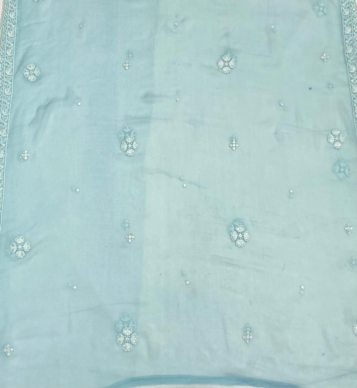 Lakhnavi Georgette Ice Blue Suit Fabric/ Lakhnavi Suits