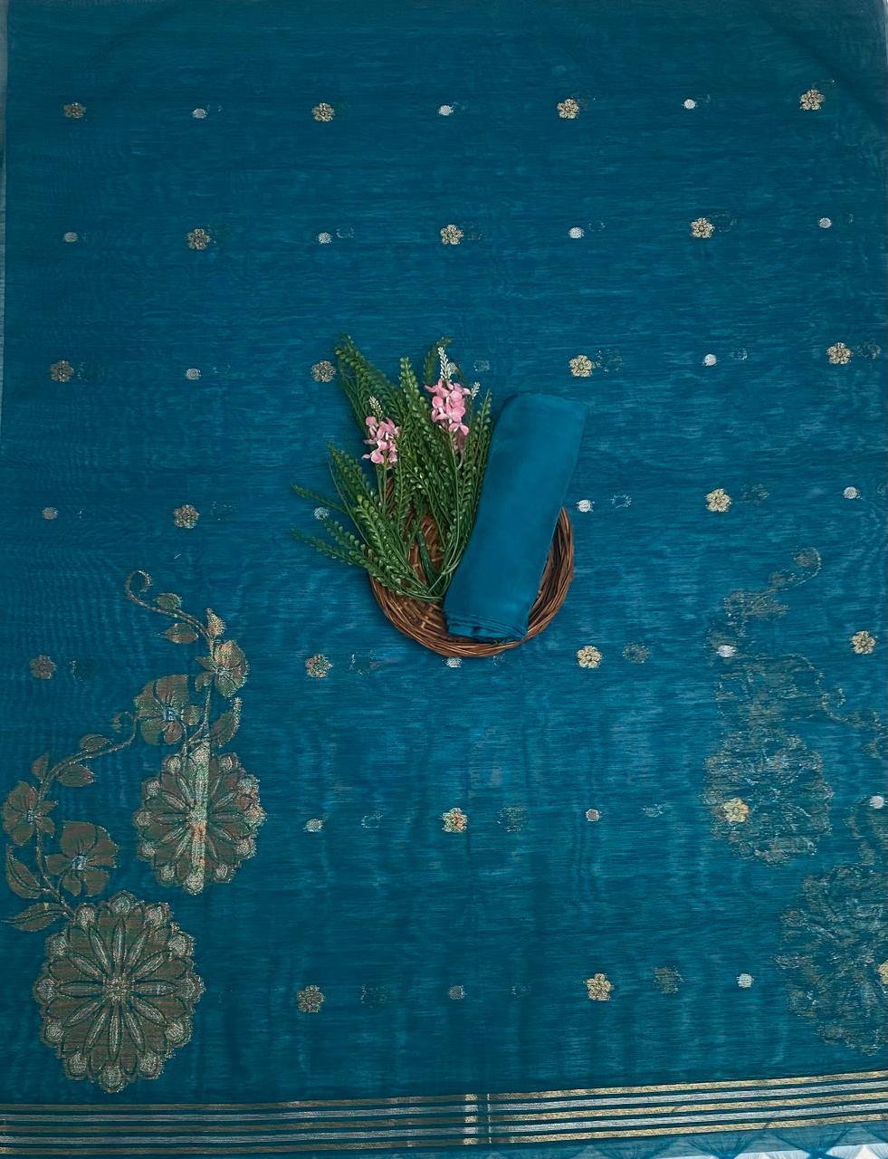Jamdani Peacock Blue Suit Fabric /Jamdani Suits
