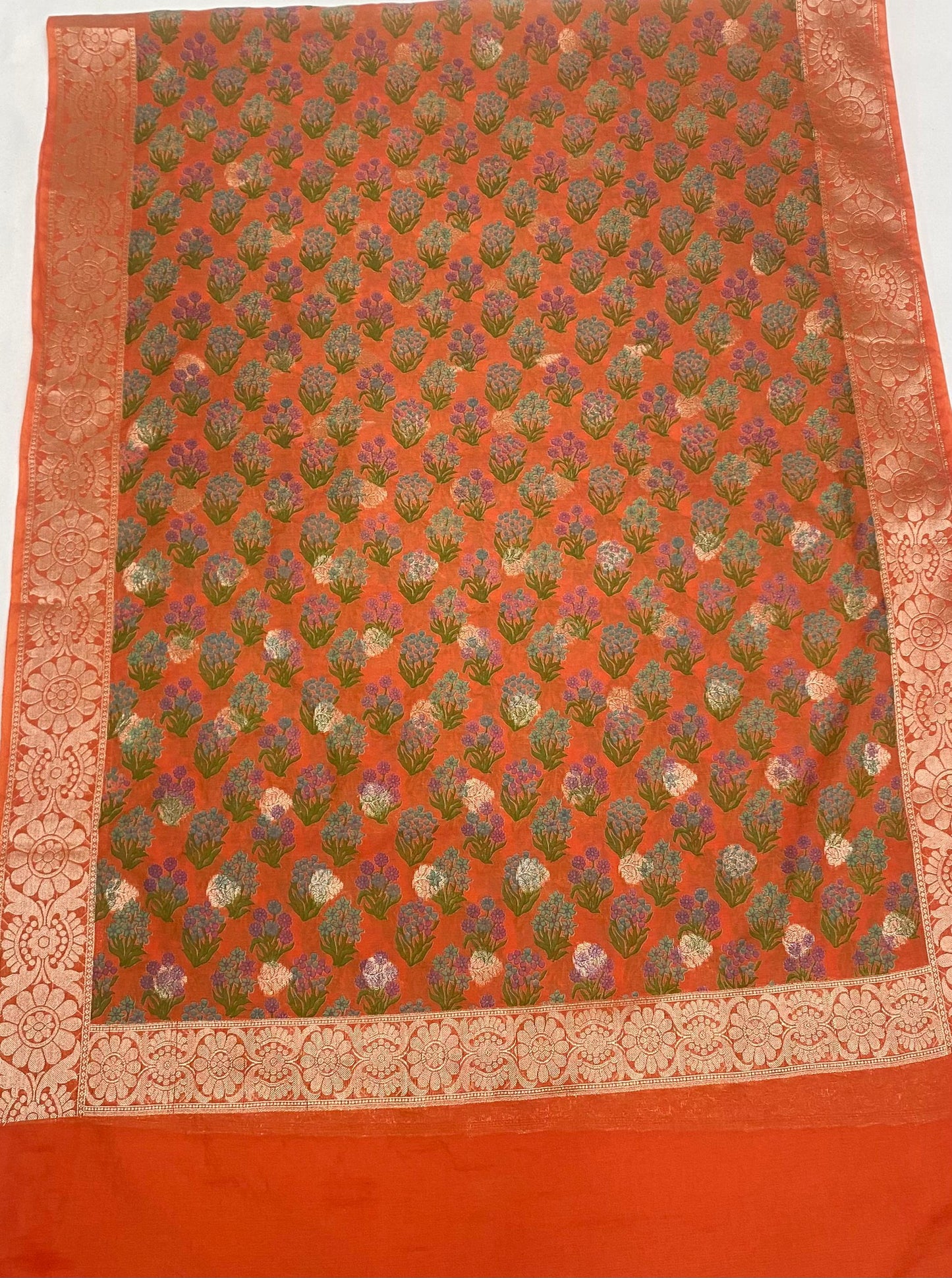 Pure Maheshwari Orange Suit Fabric / Festive Vibe