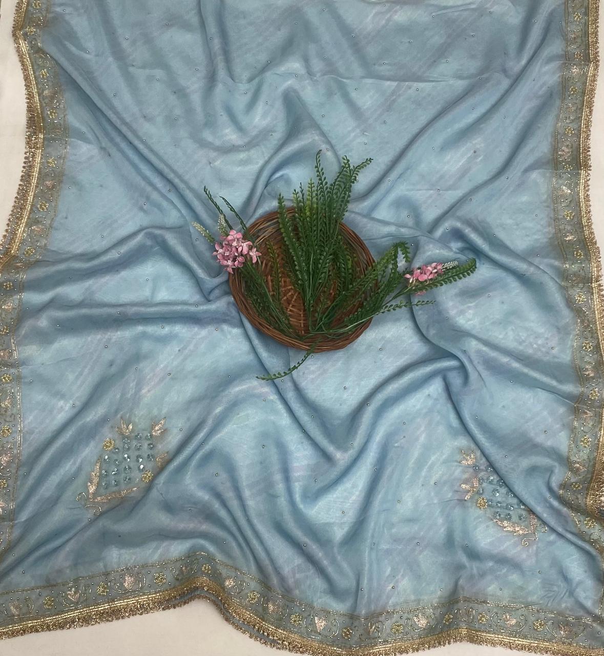 Organza Ice Blue Suit Fabric/ Karwachauth Collection