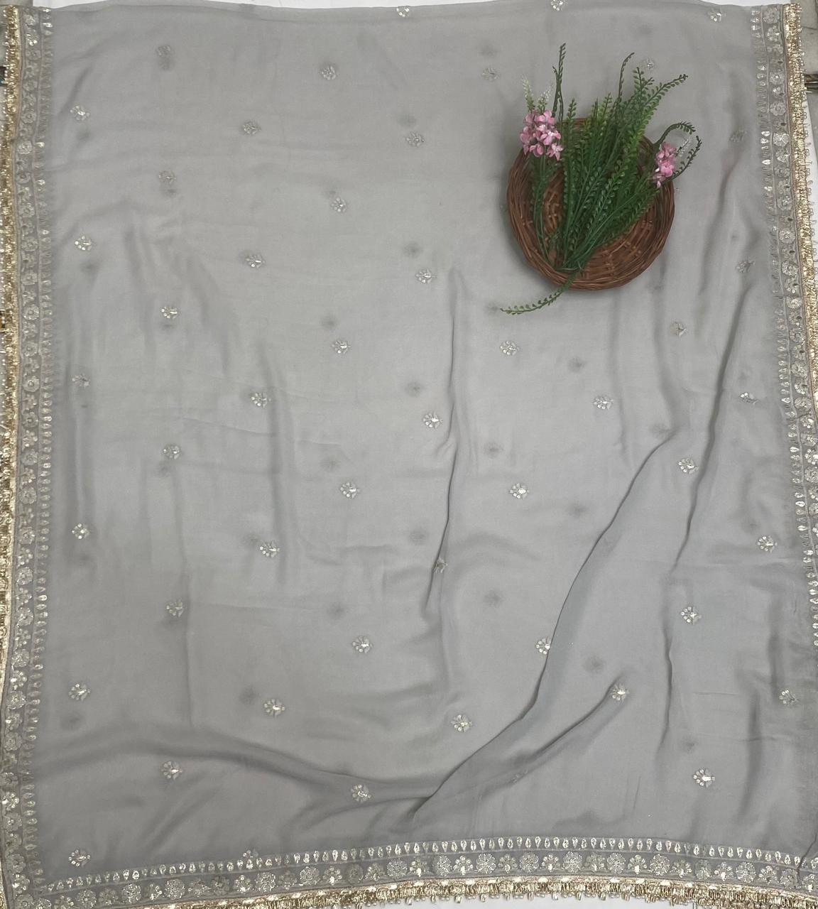Shimmer Georgette Ice Blue Suit Fabric/ Karwachauth Collection