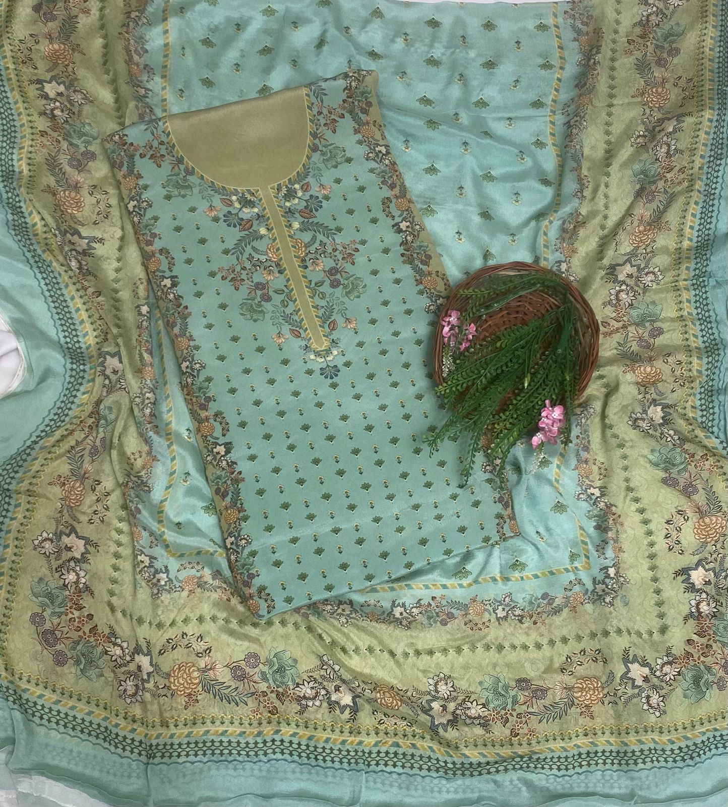 (Pre-Order) Crepe Sea Green Suit Fabric / Phoolon Ka Ghar