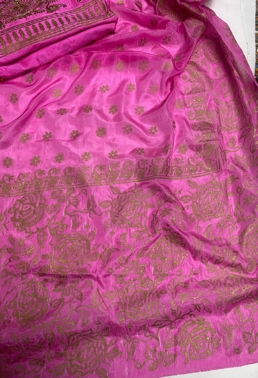 Pure Raw Silk Pink Suit Fabric / Karwachauth Collection